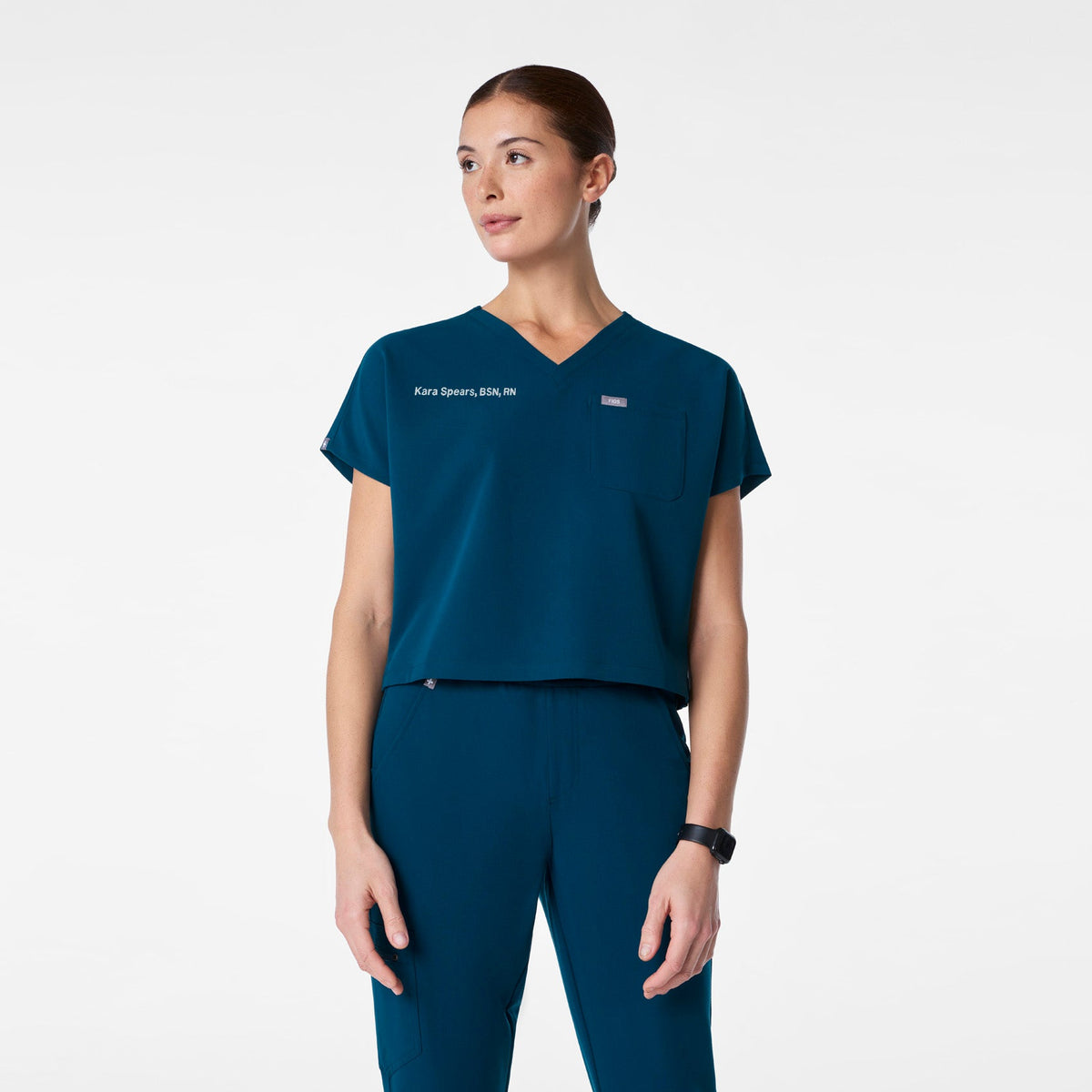 Arua Cropped V-Neck Scrub Top - Deep Reef