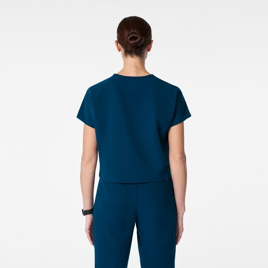 Arua Cropped V-Neck Scrub Top - Deep Reef