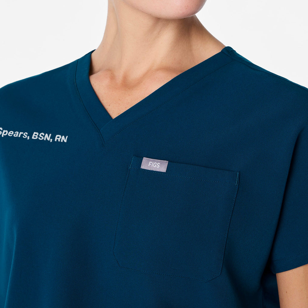 Arua Cropped V-Neck Scrub Top - Deep Reef