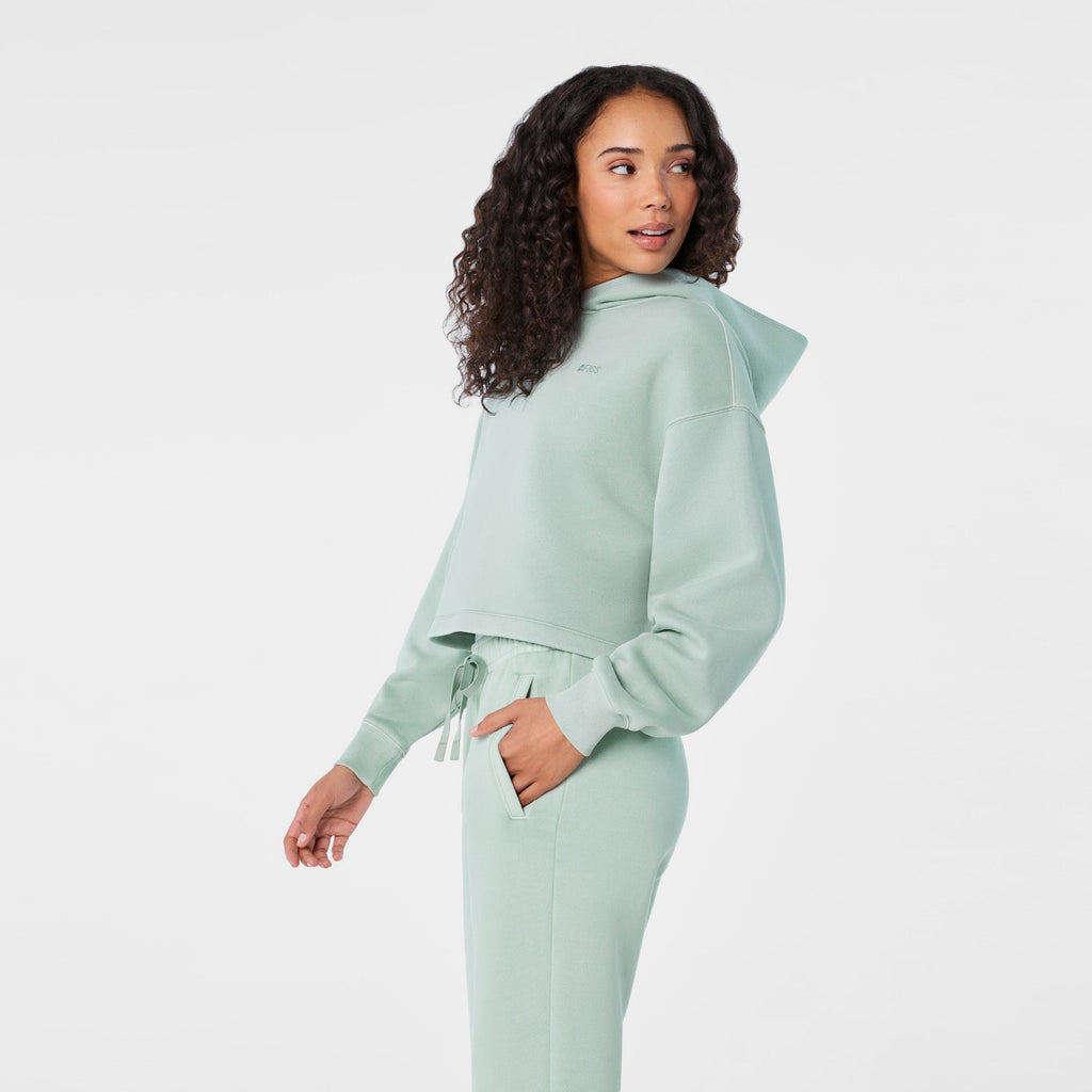 Hayden Vintage Wash Cropped Hoodie Sweatshirt - Soft Sage