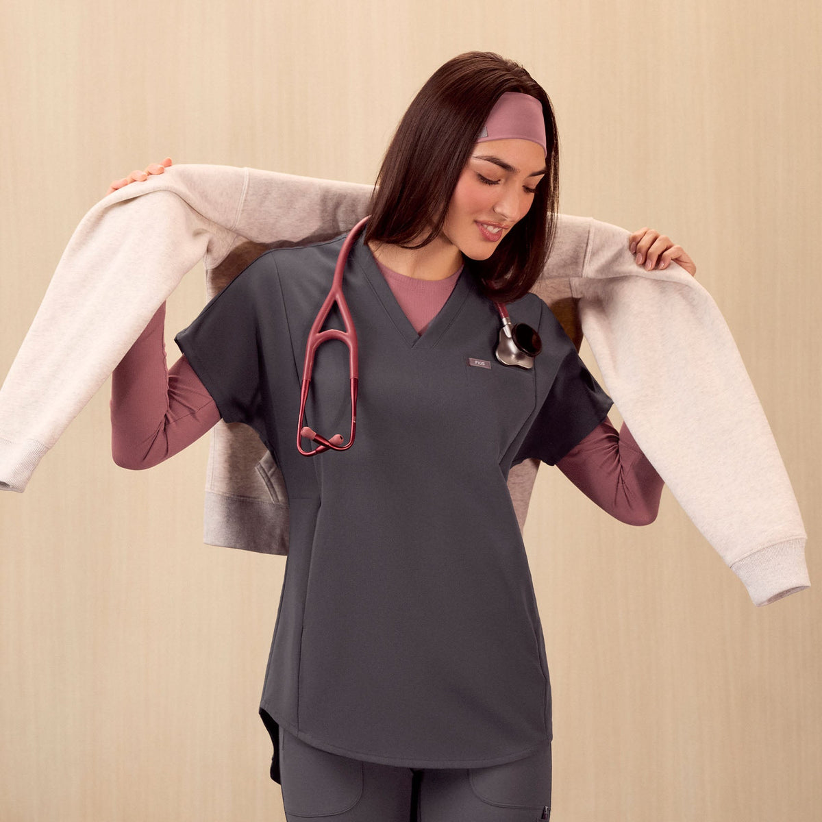 Addison Tunic Scrub Top - Charcoal