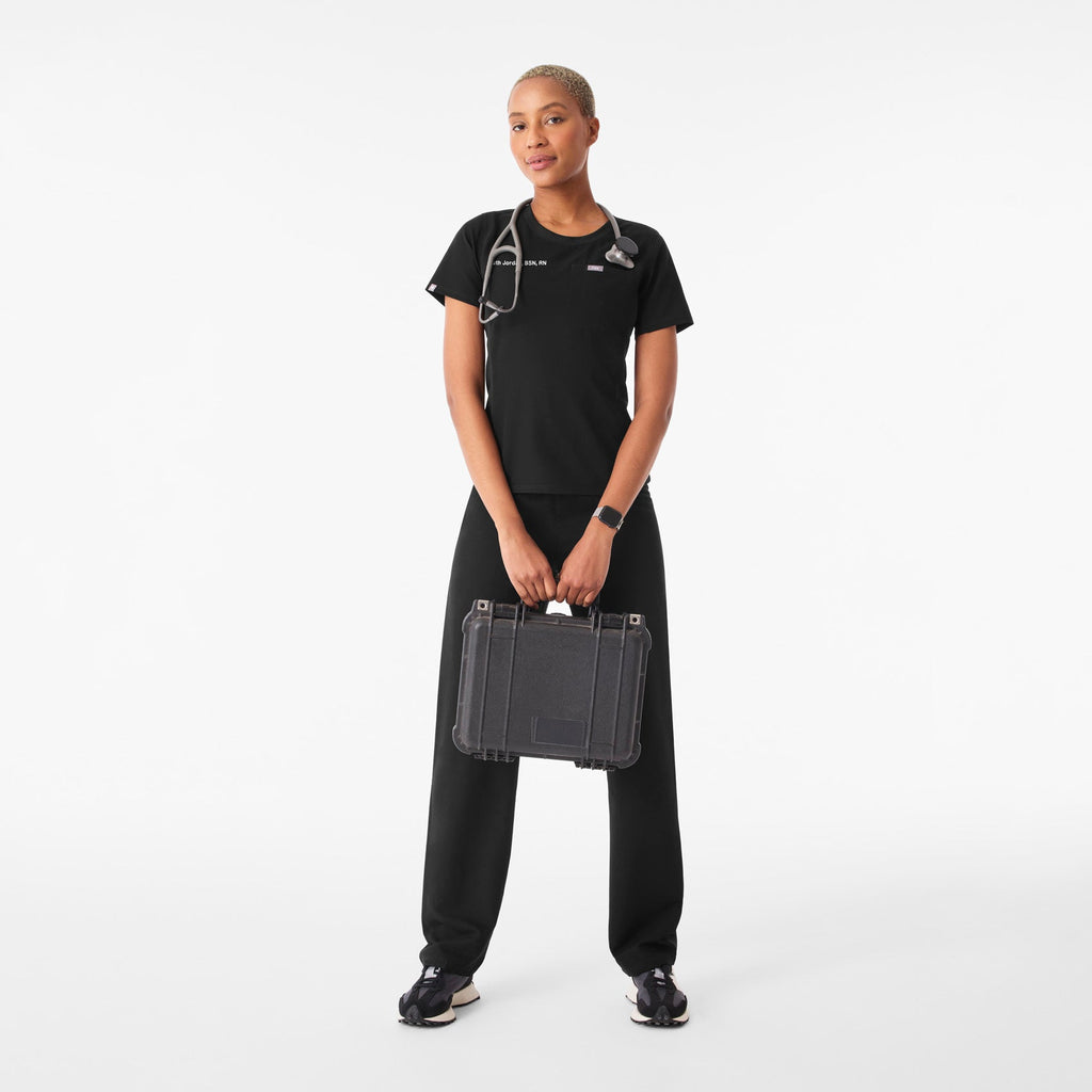 Eliza Slim Scrub Top - Black