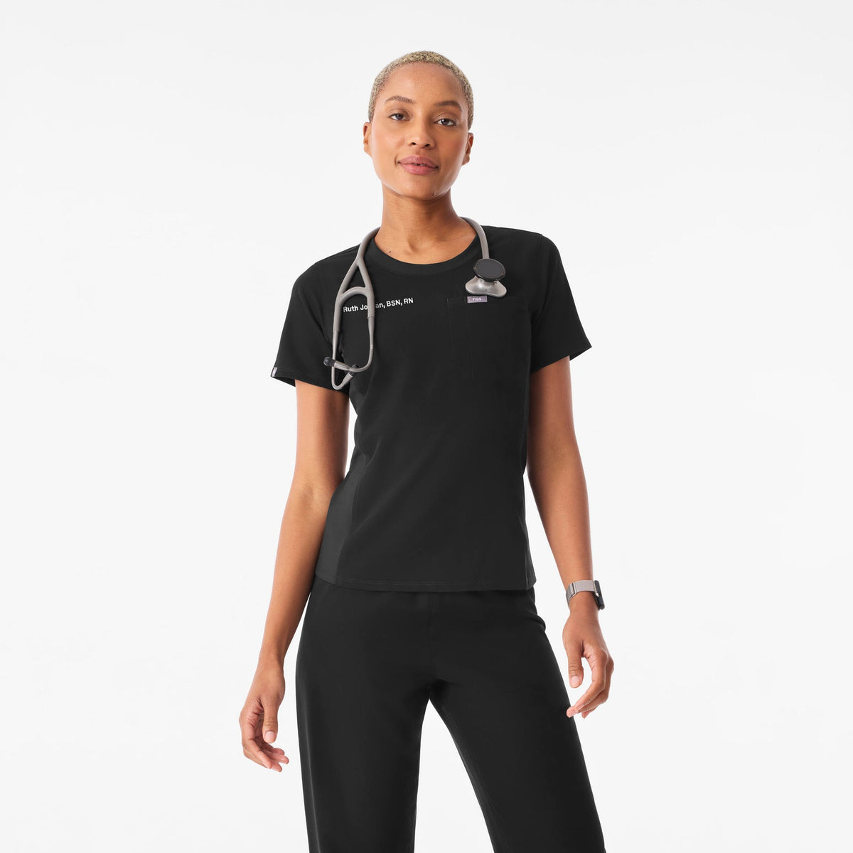 Eliza Slim Scrub Top - Black