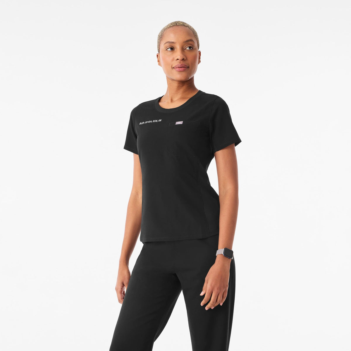Eliza Slim Scrub Top - Black