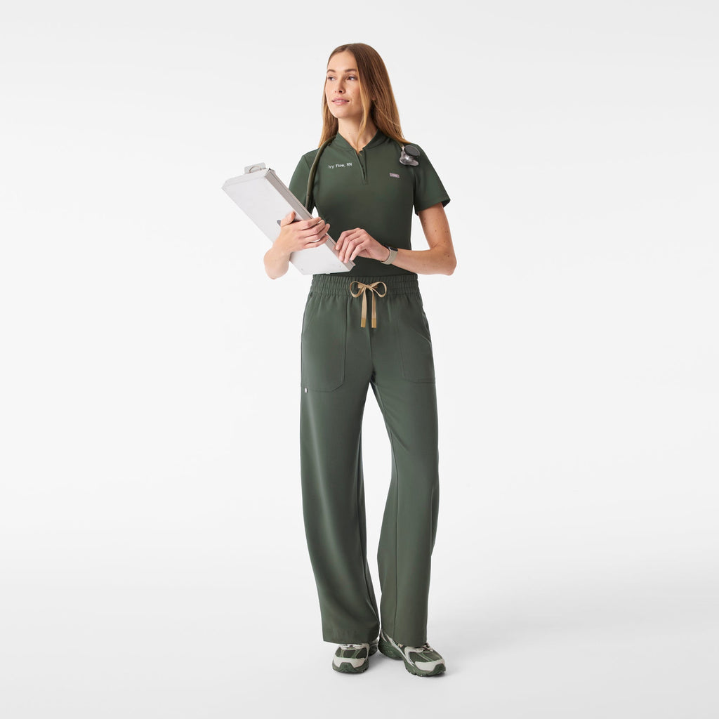 Roslyn Wide-Leg Scrub Pant - Moss
