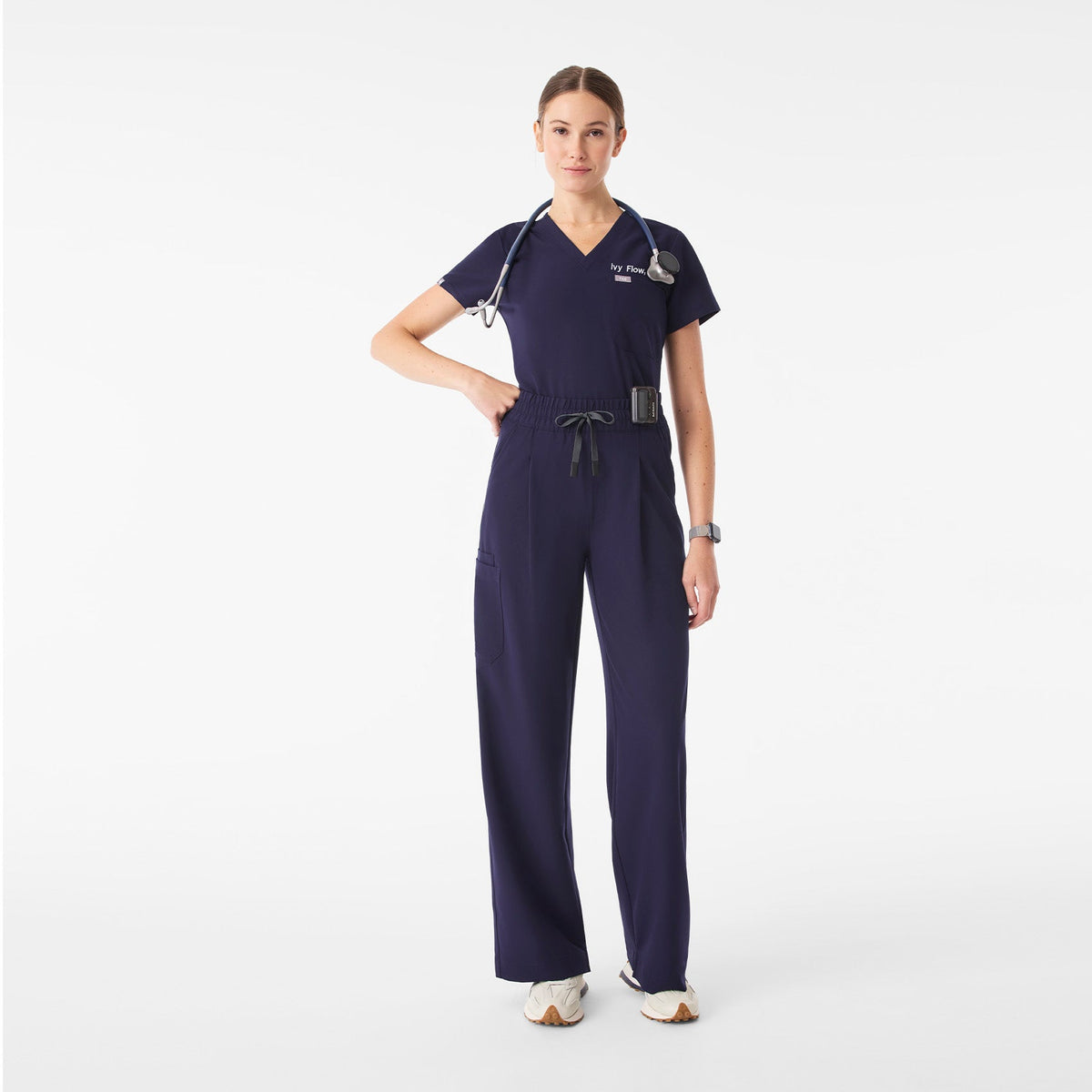 Shelby Ultra-High-Rise Wide-Leg Scrub Pant - Navy