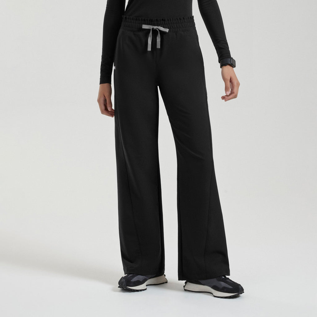 Mina High-Rise Wide-Leg Scrub Pant - Black