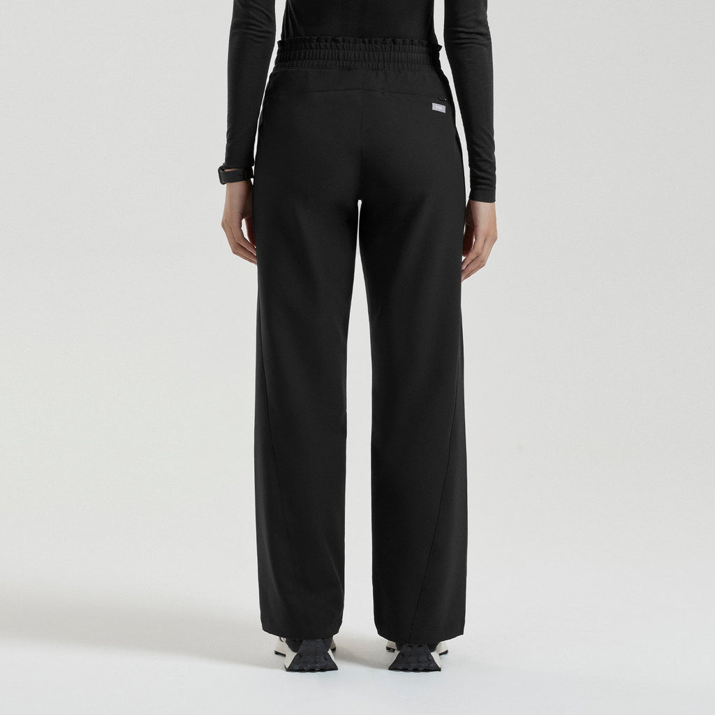 Mina High-Rise Wide-Leg Scrub Pant - Black
