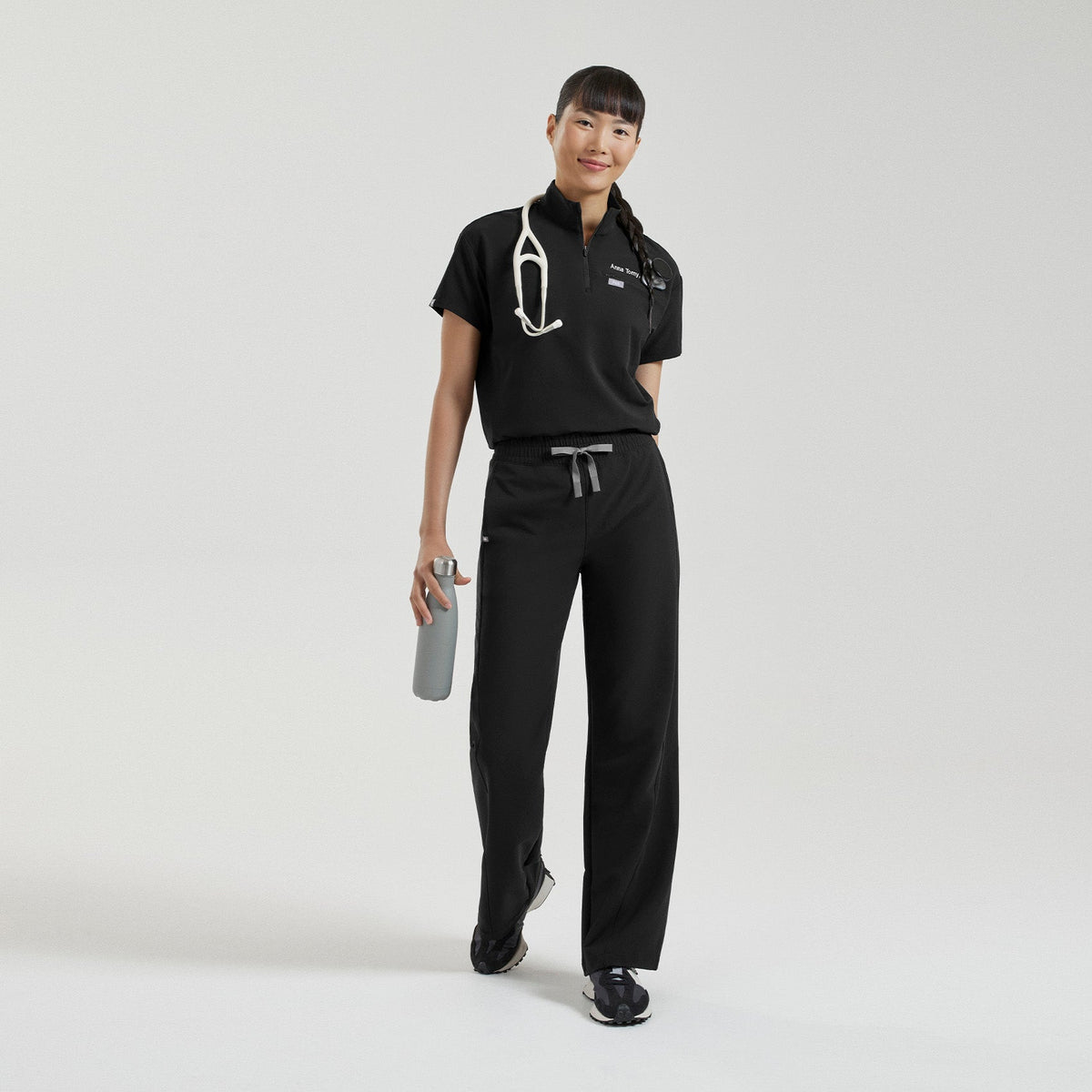 Mina High-Rise Wide-Leg Scrub Pant - Black