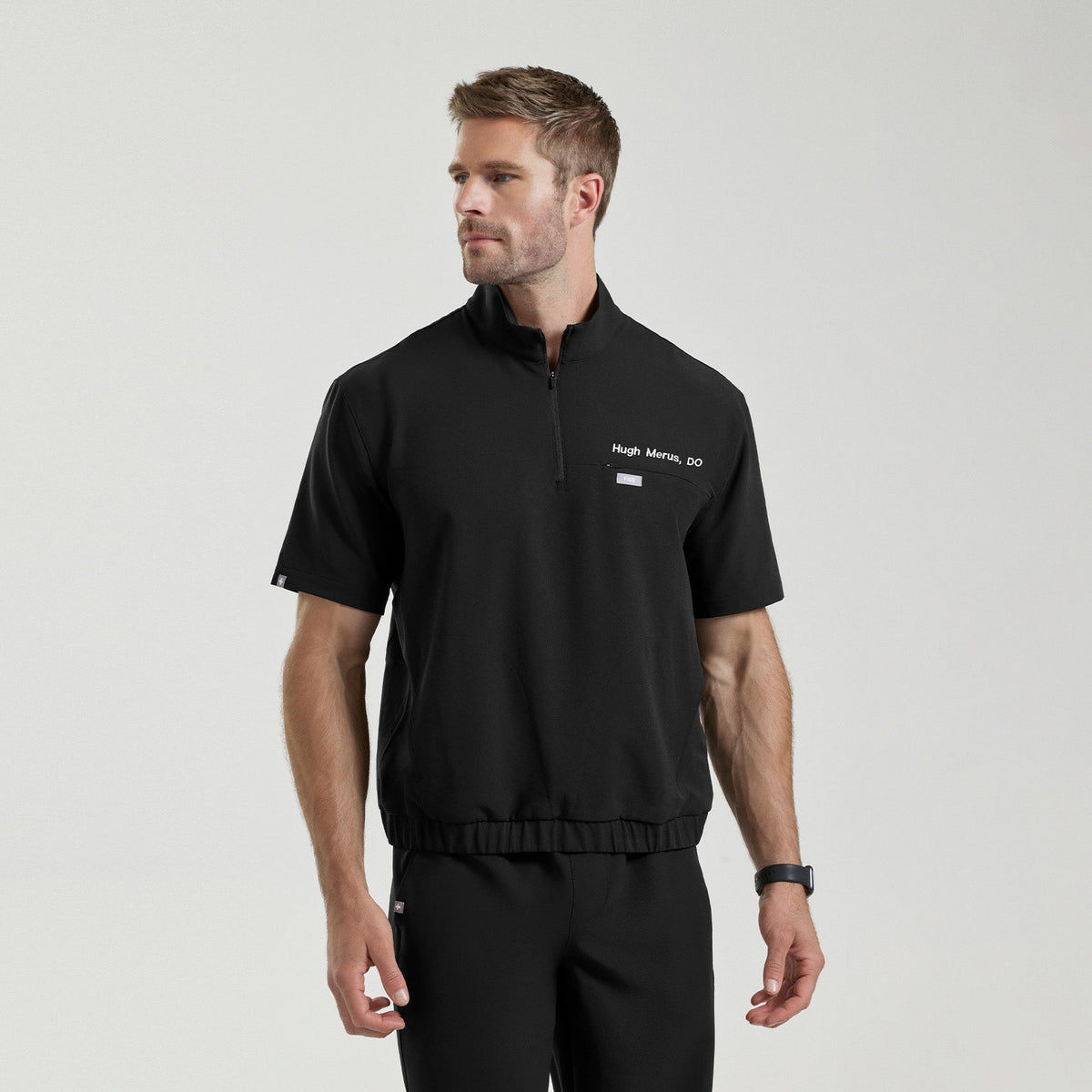 Quincy Mock-Neck Scrub Top - Black