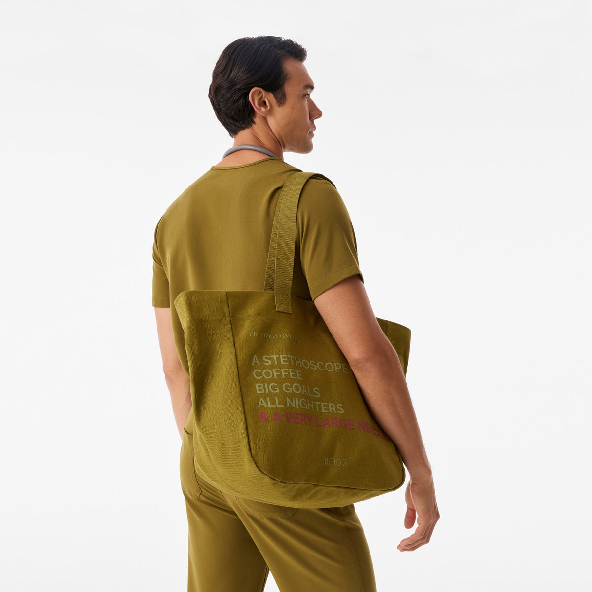 A Very Large Needle Detachable Strap Tote - Martini Olive