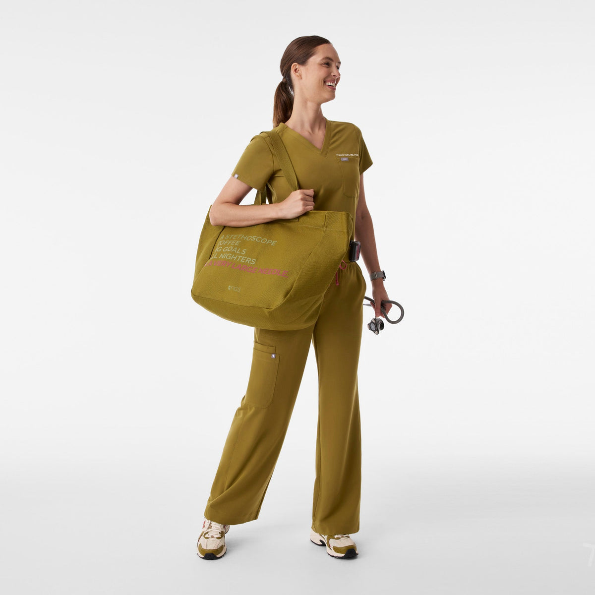 A Very Large Needle Detachable Strap Tote - Martini Olive