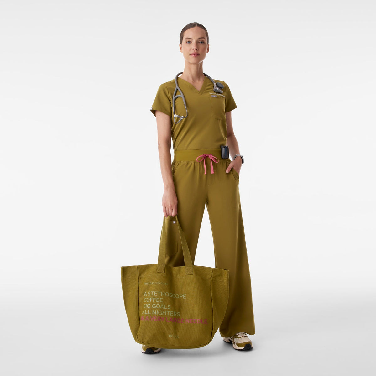 A Very Large Needle Detachable Strap Tote - Martini Olive