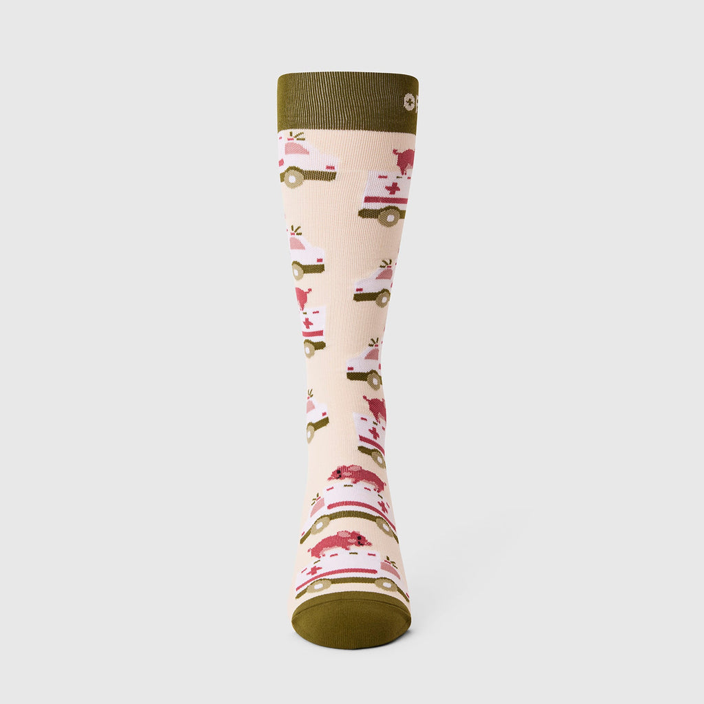 FIGS Compression Socks - Squeals on Wheels/Cream