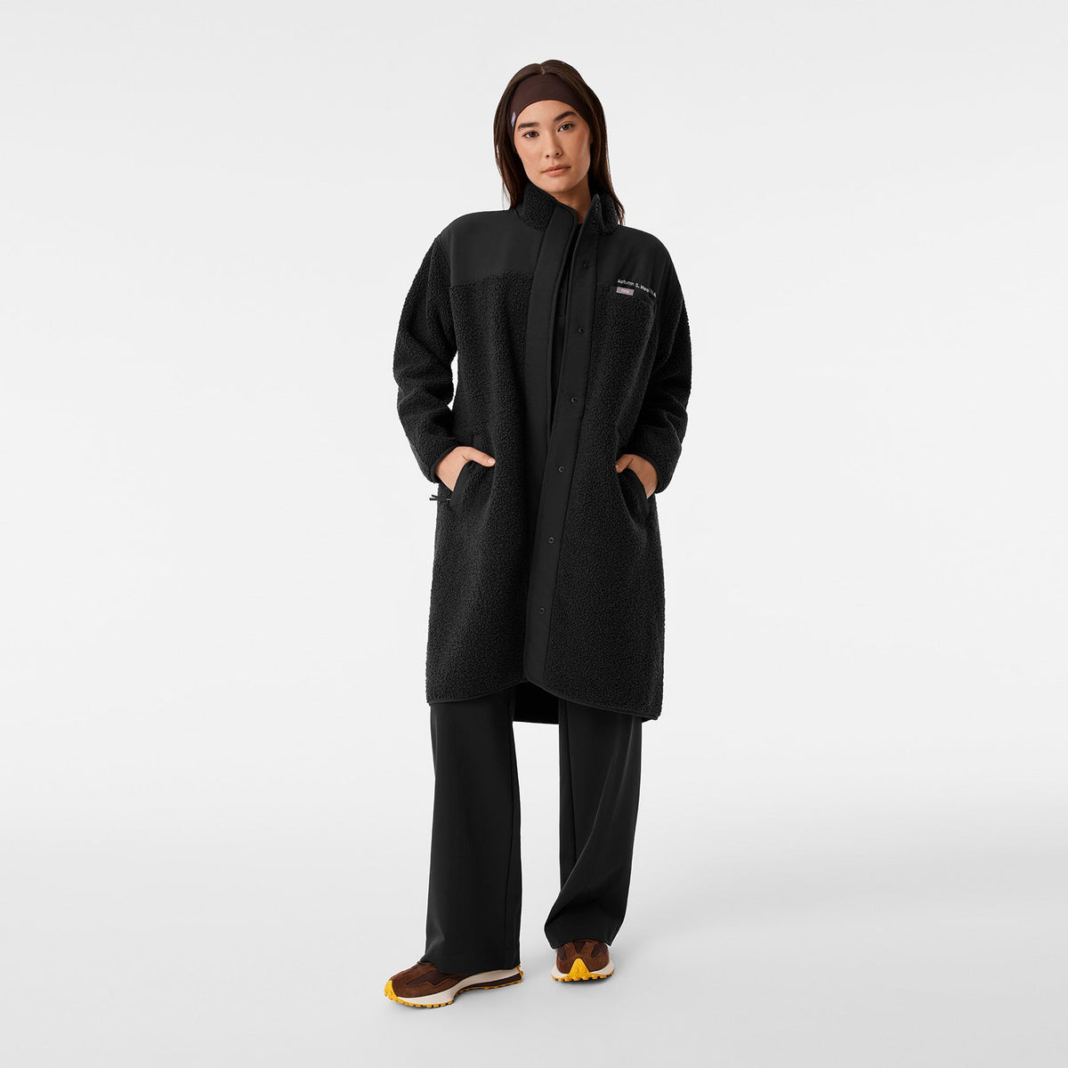 Bouclé Long Coat - Black