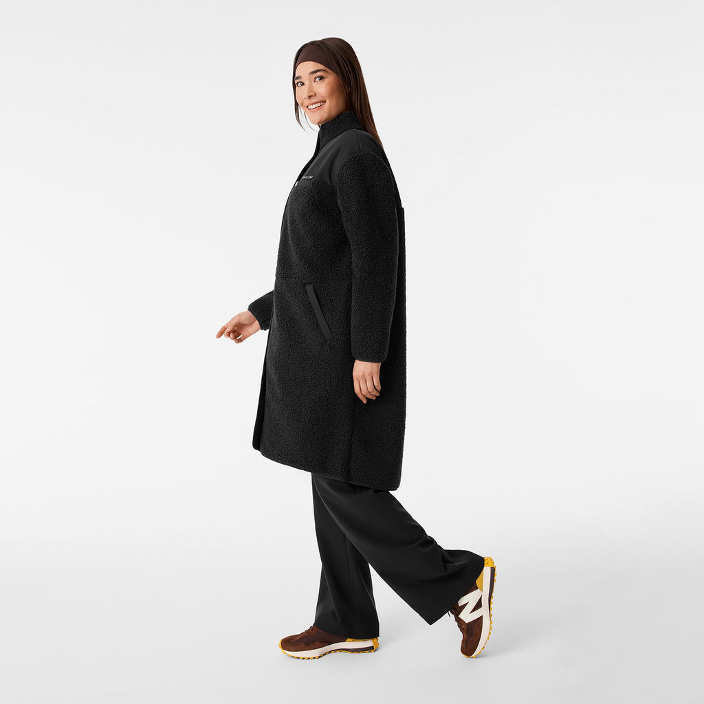 Bouclé Long Coat - Black