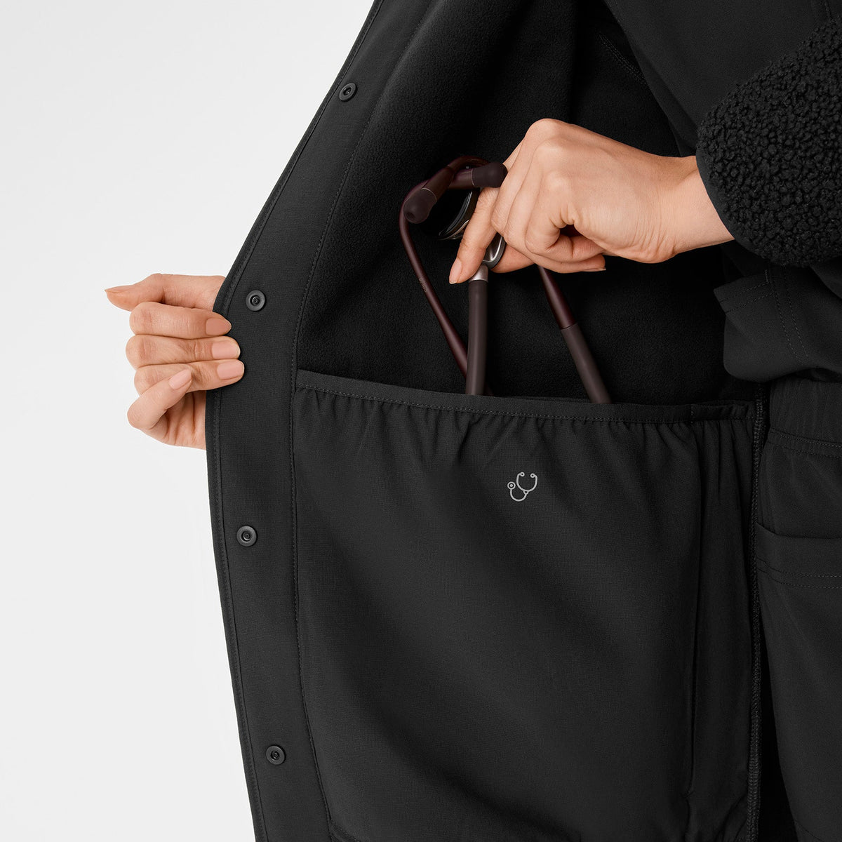 Bouclé Long Coat - Black