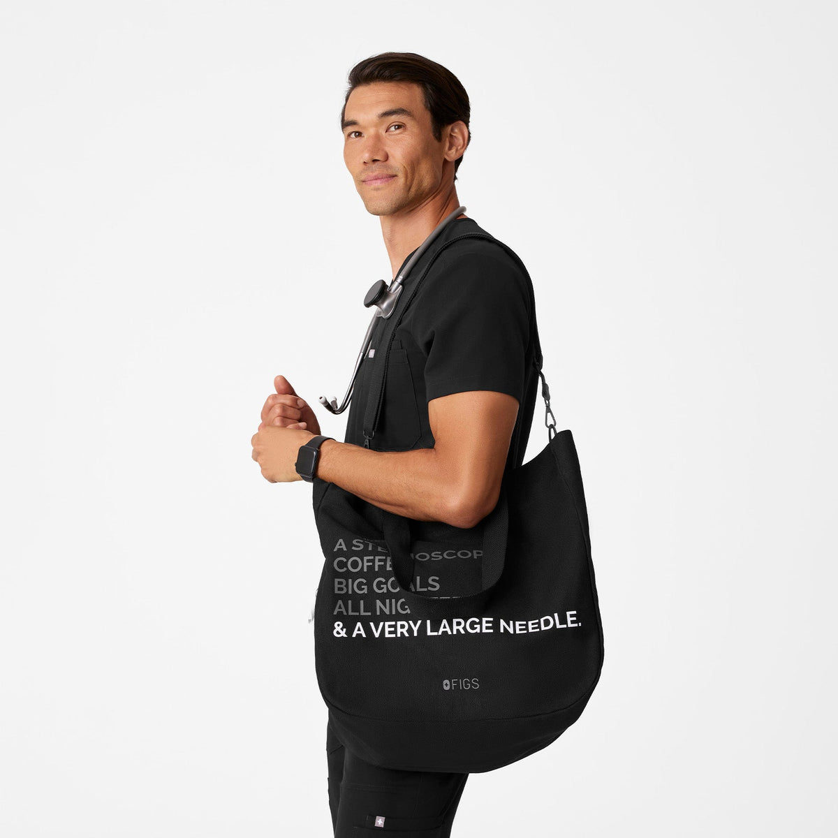 A Very Large Needle Detachable Strap Tote - Black