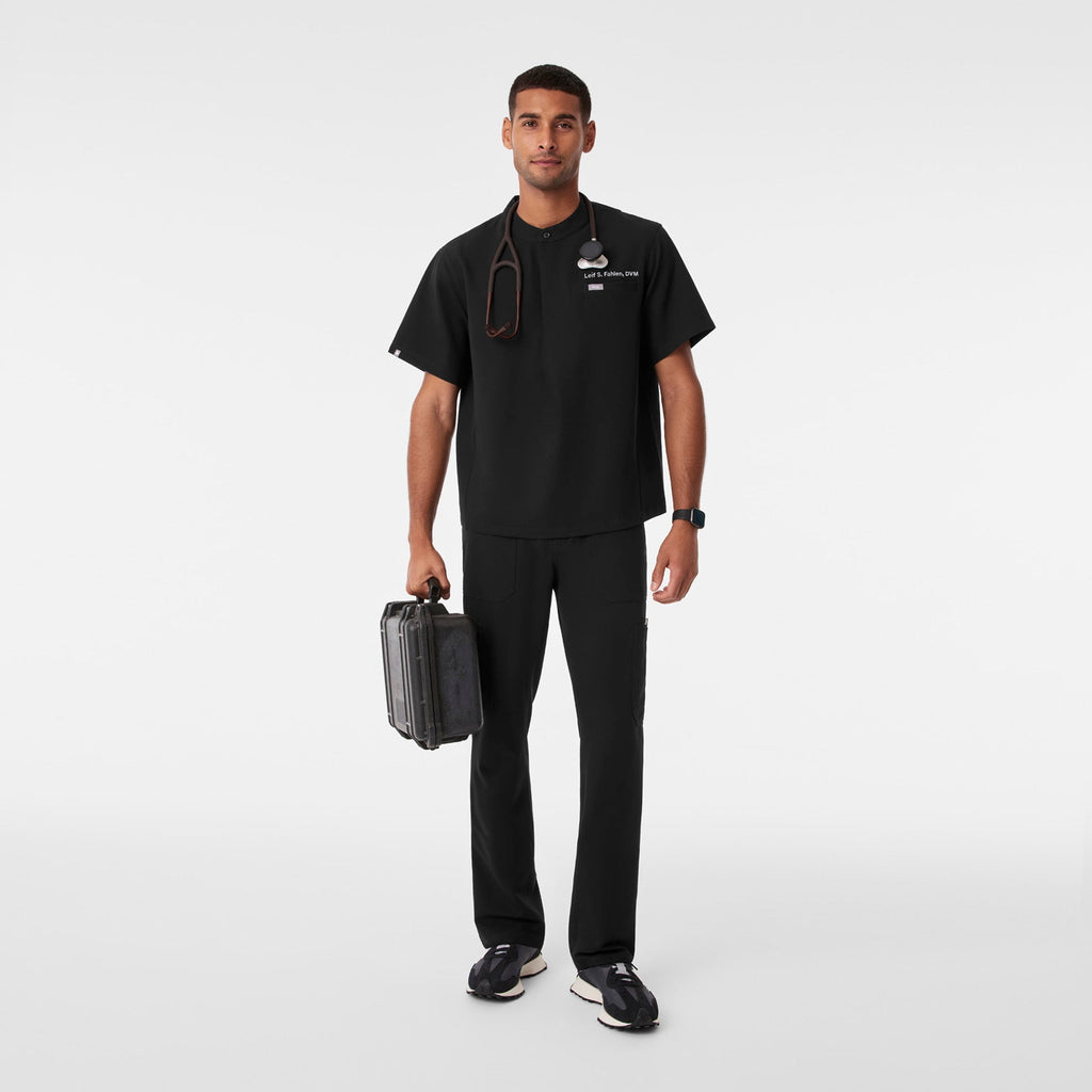 Niles Henley Short-Sleeve Scrub Top - Black