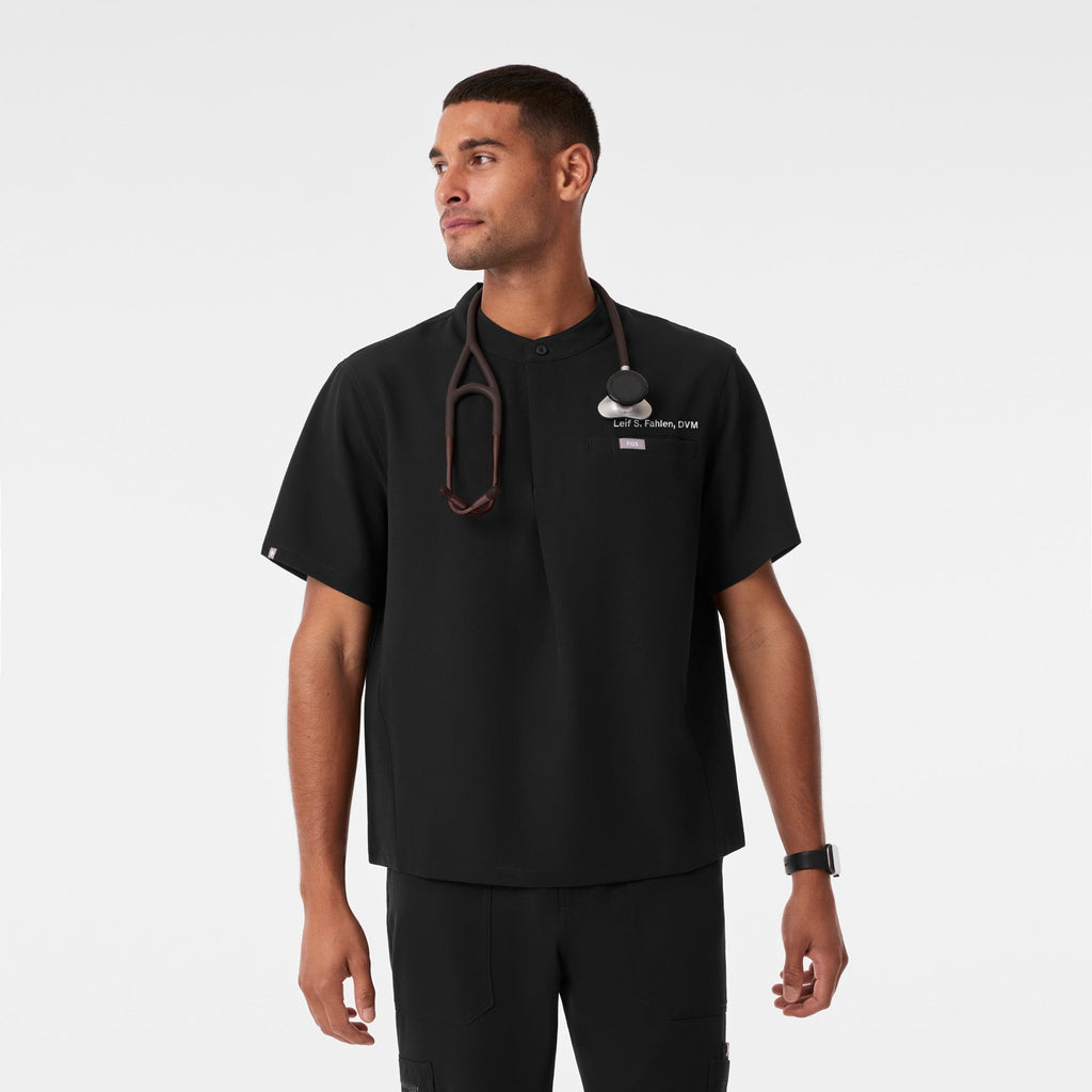 Niles Henley Short-Sleeve Scrub Top - Black