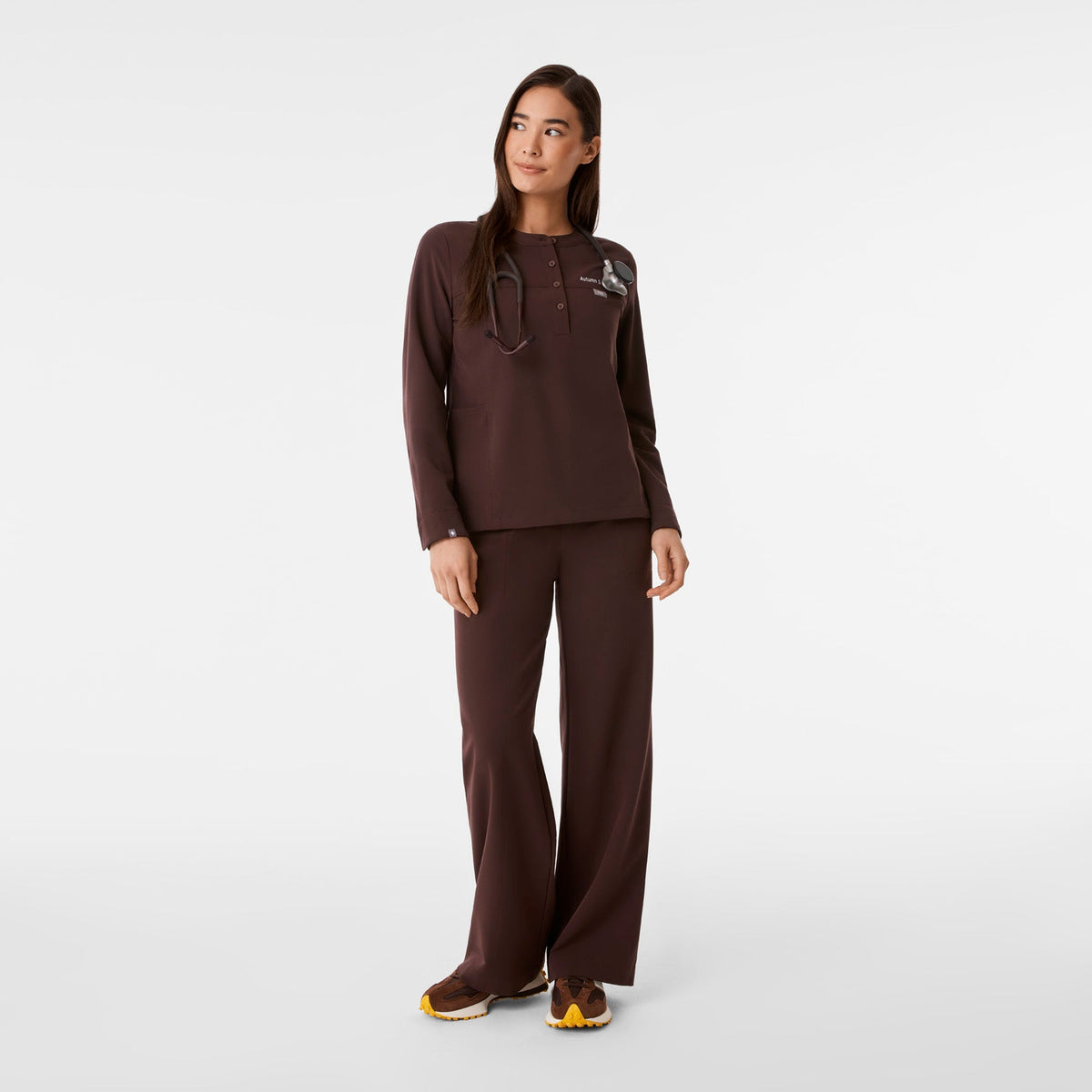 Florence Henley Long-Sleeve Scrub Top - Espresso