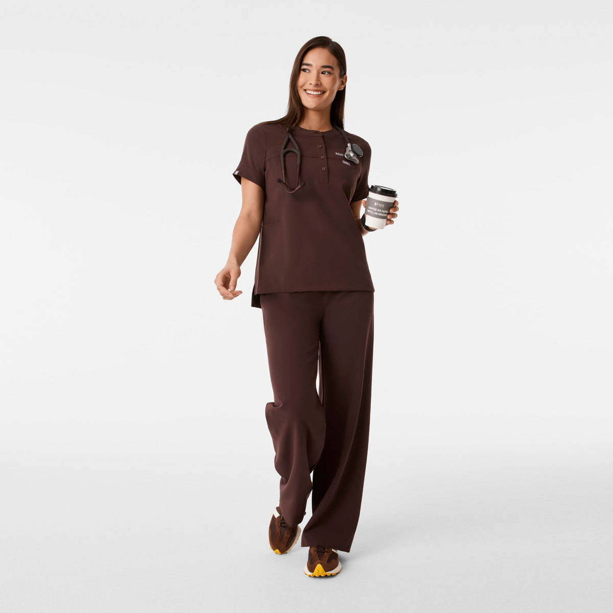 Florence Henley Short-Sleeve Scrub Top - Espresso