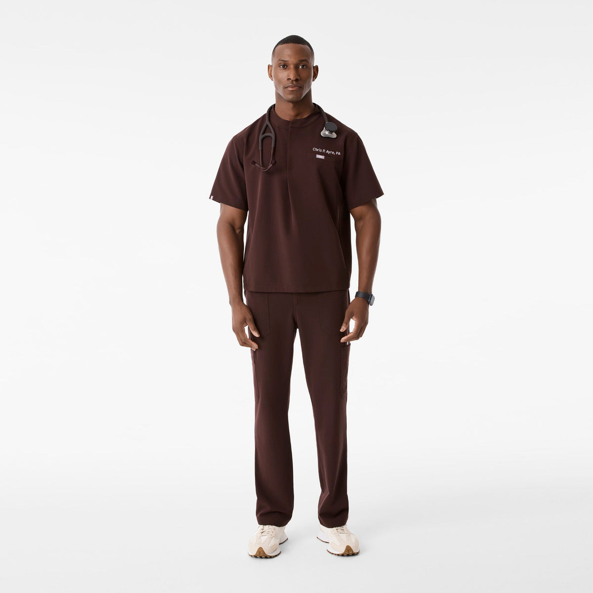 Niles Henley Short-Sleeve Scrub Top - Espresso
