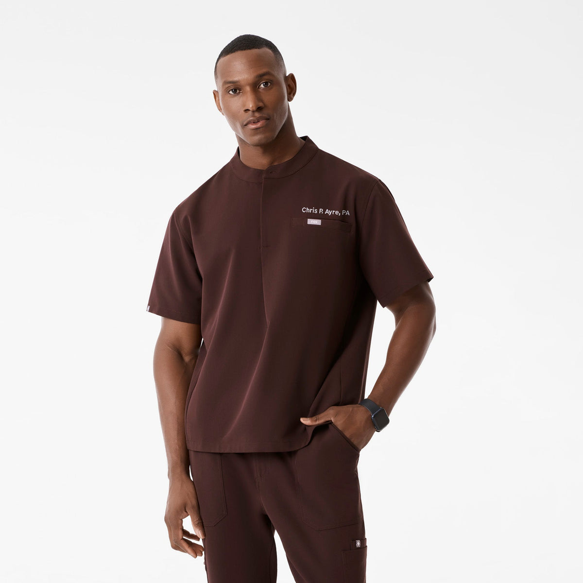 Niles Henley Short-Sleeve Scrub Top - Espresso