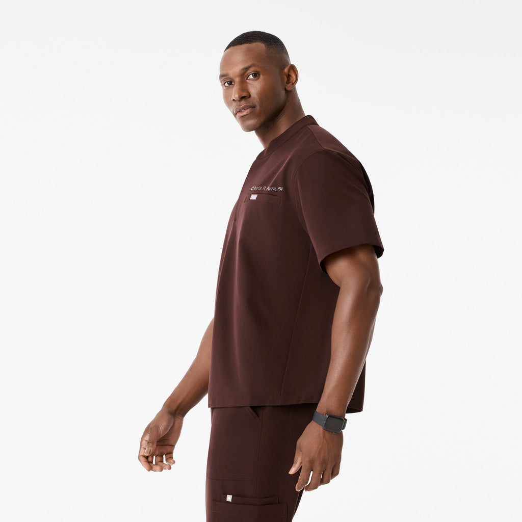 Niles Henley Short-Sleeve Scrub Top - Espresso