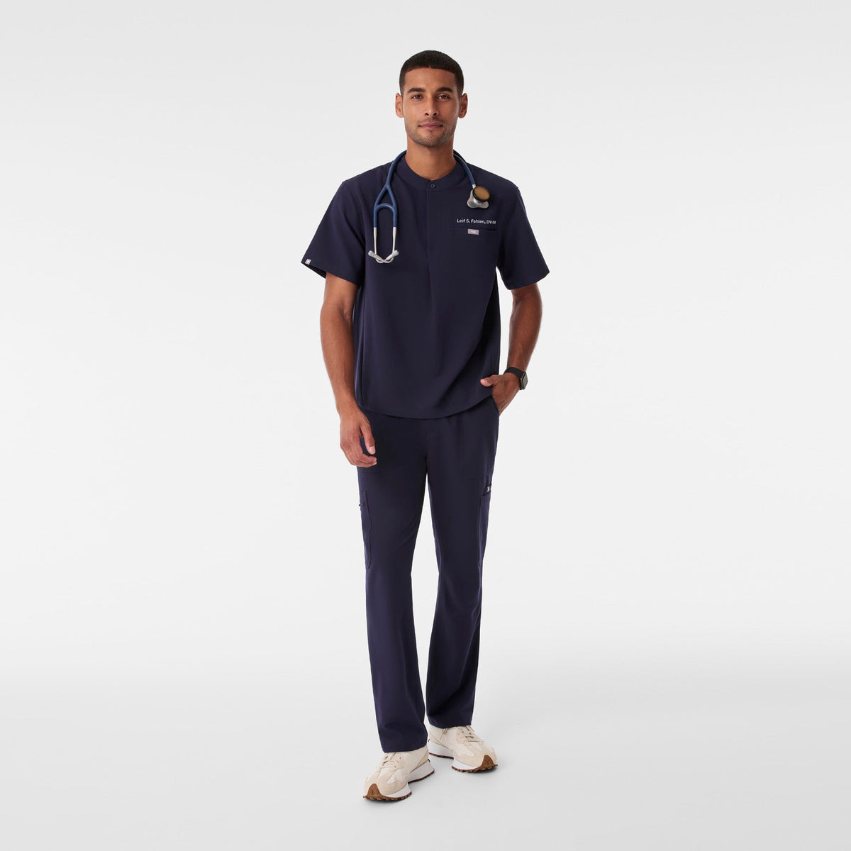 Niles Henley Short-Sleeve Scrub Top - Navy
