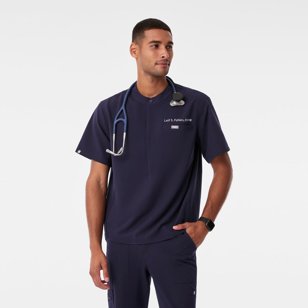 Niles Henley Short-Sleeve Scrub Top - Navy