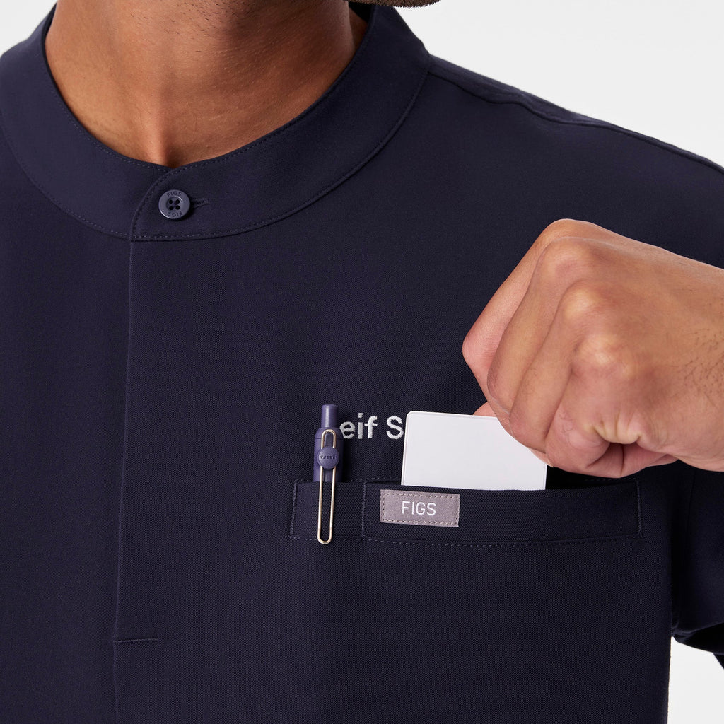 Niles Henley Short-Sleeve Scrub Top - Navy