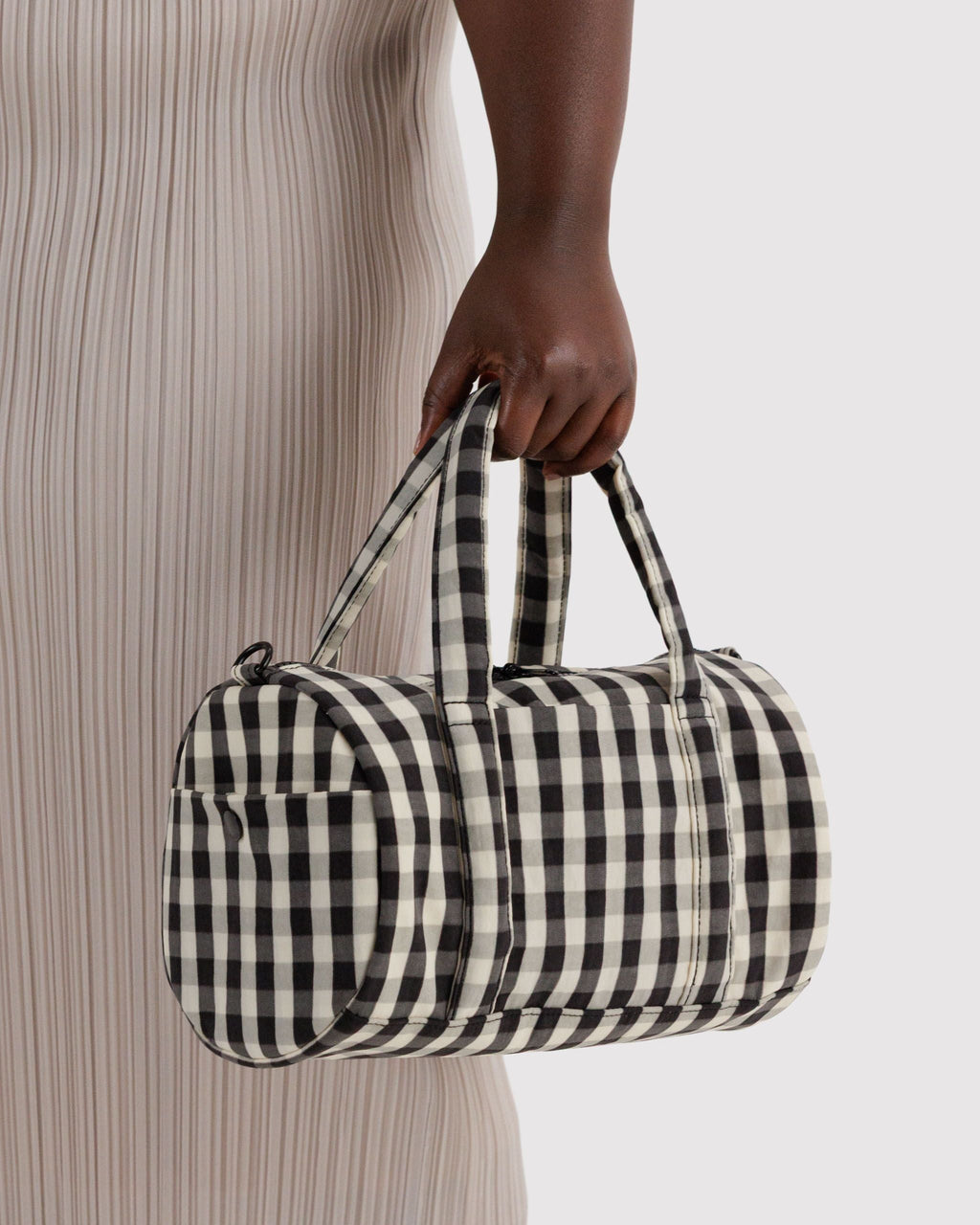 Nylon Duffle Bag - Black and Cream Gingham - image 3