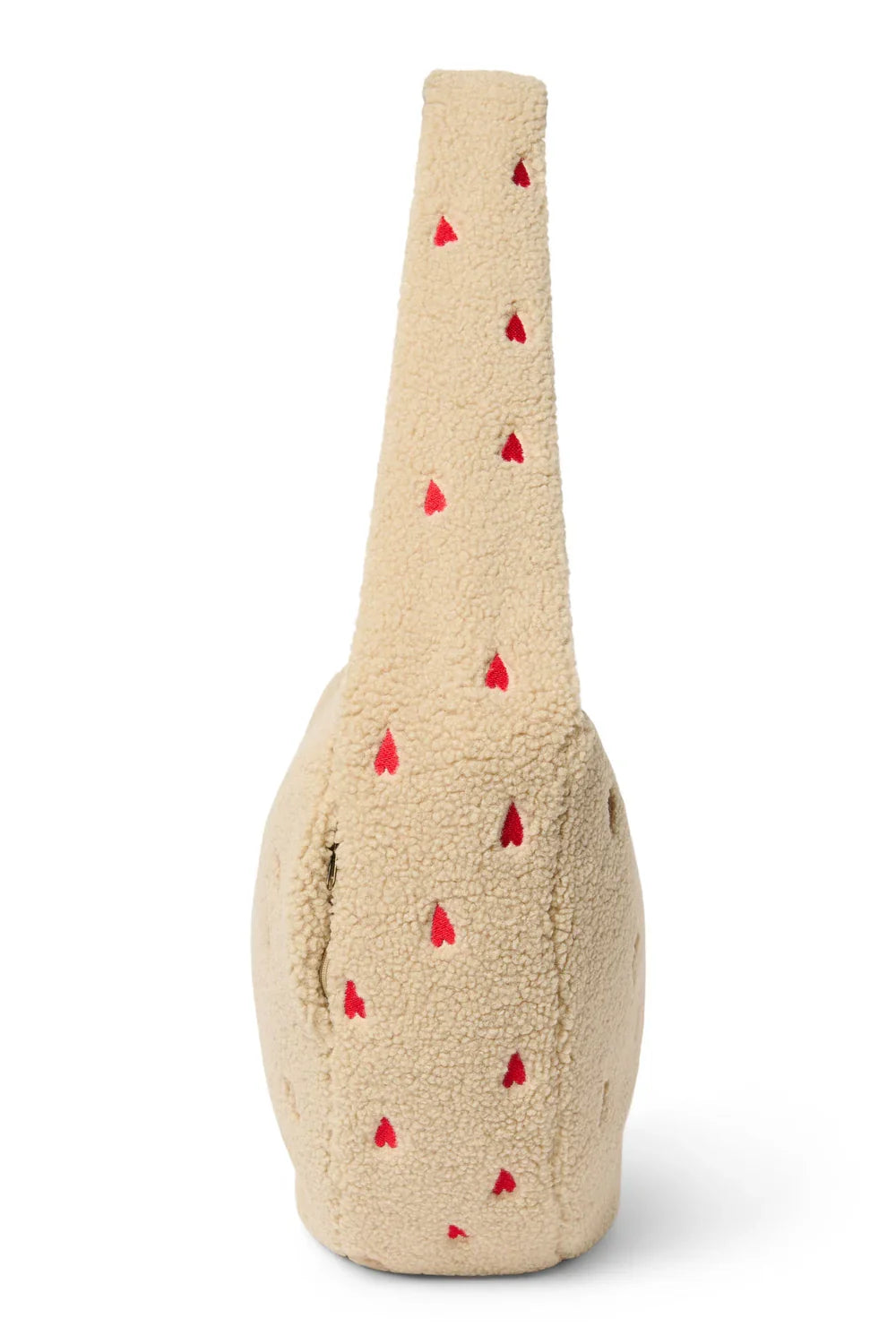 Ecrukleurige teddy schoudertas met hartjes