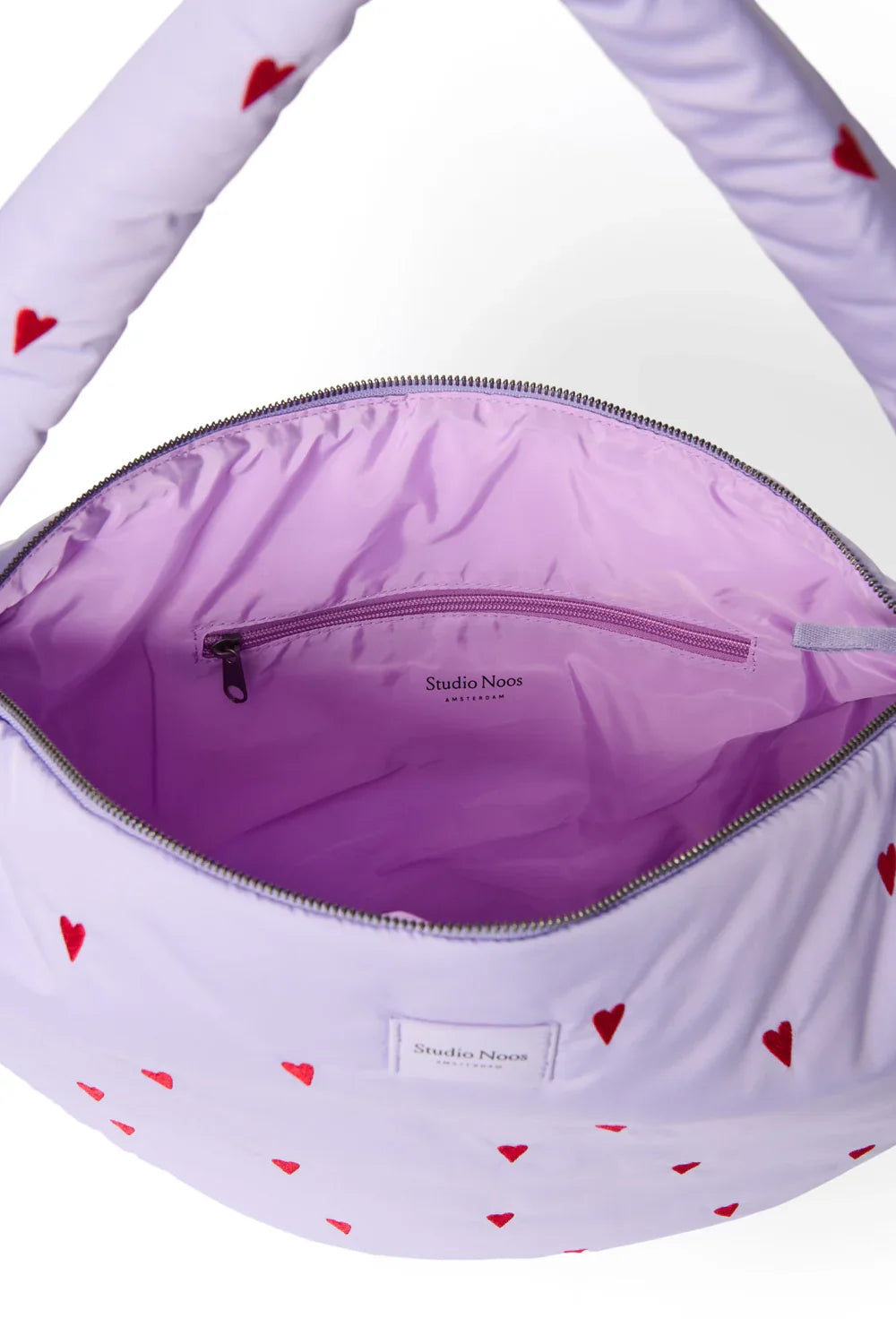 Lila Puffy Umhängetasche mit Herzen