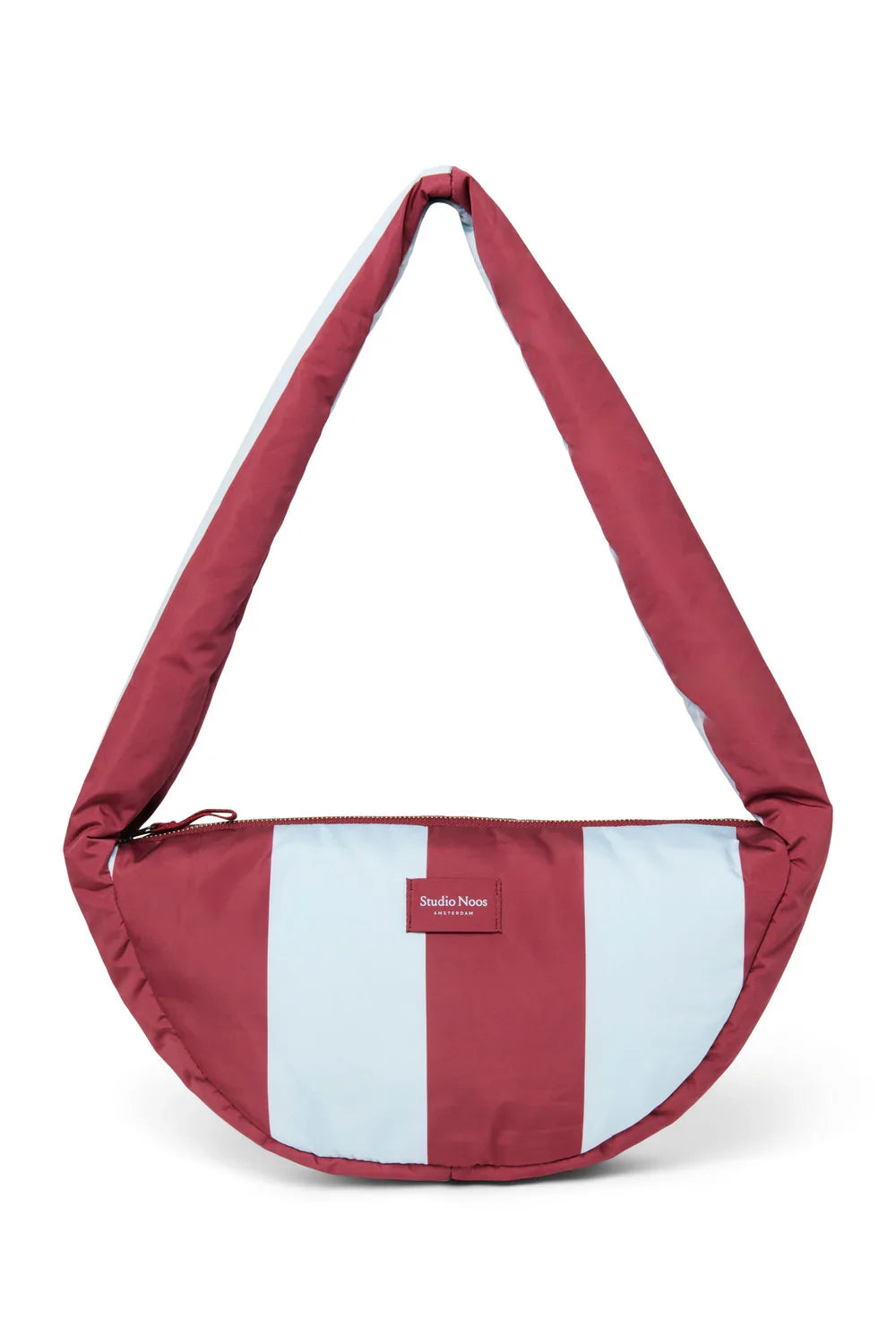 Bordeaux/Hellblau Gestreifte Mini-Umhängetasche