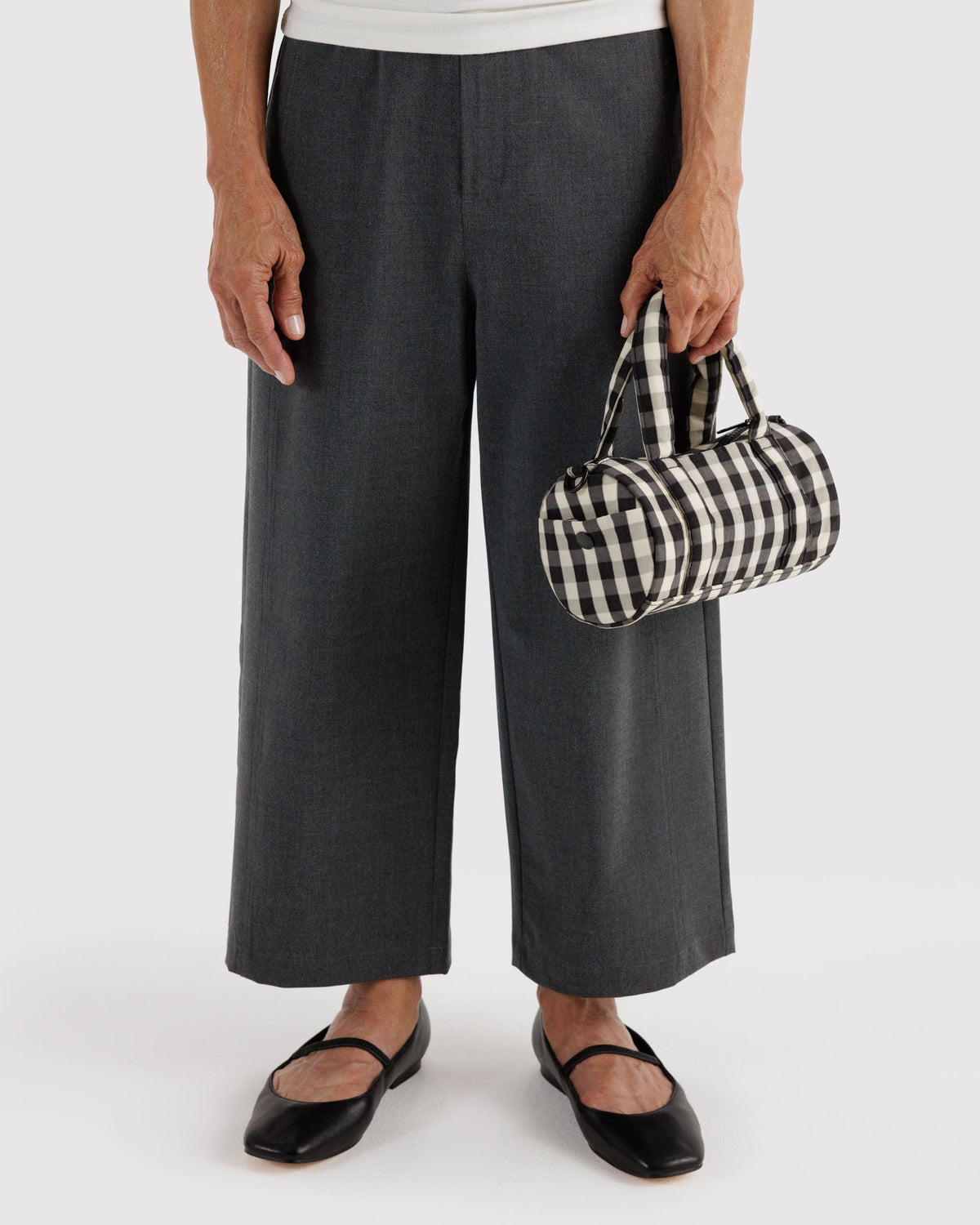 Small Nylon Duffle Bag - Black and Cream Gingham - image 3