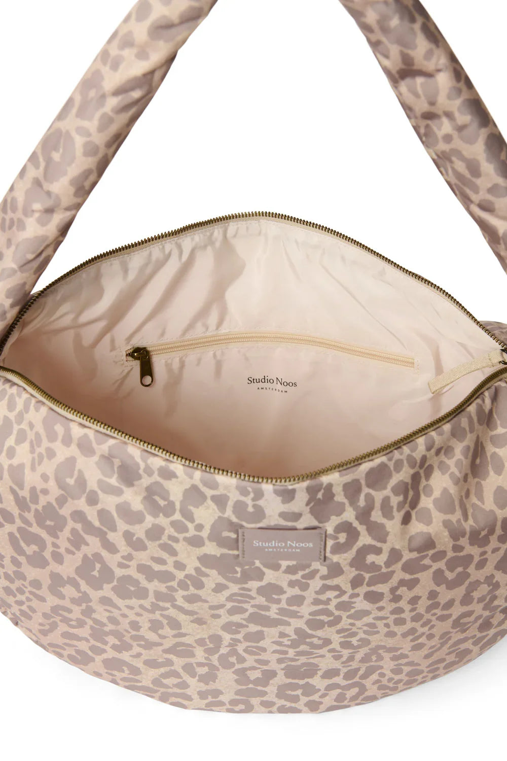 Beige crossbodytas met luipaardprint en gewatteerd effect