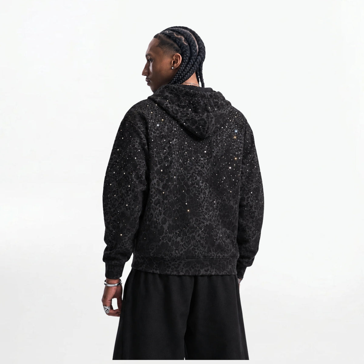 VYBES Black Leopard Zip Up