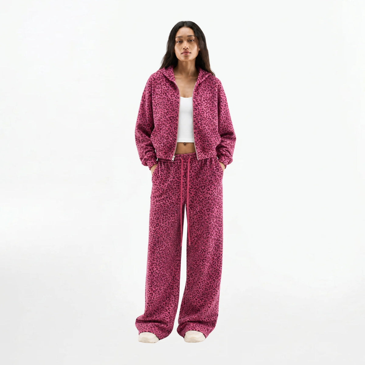 VYBES Pink Leopard Zip Up
