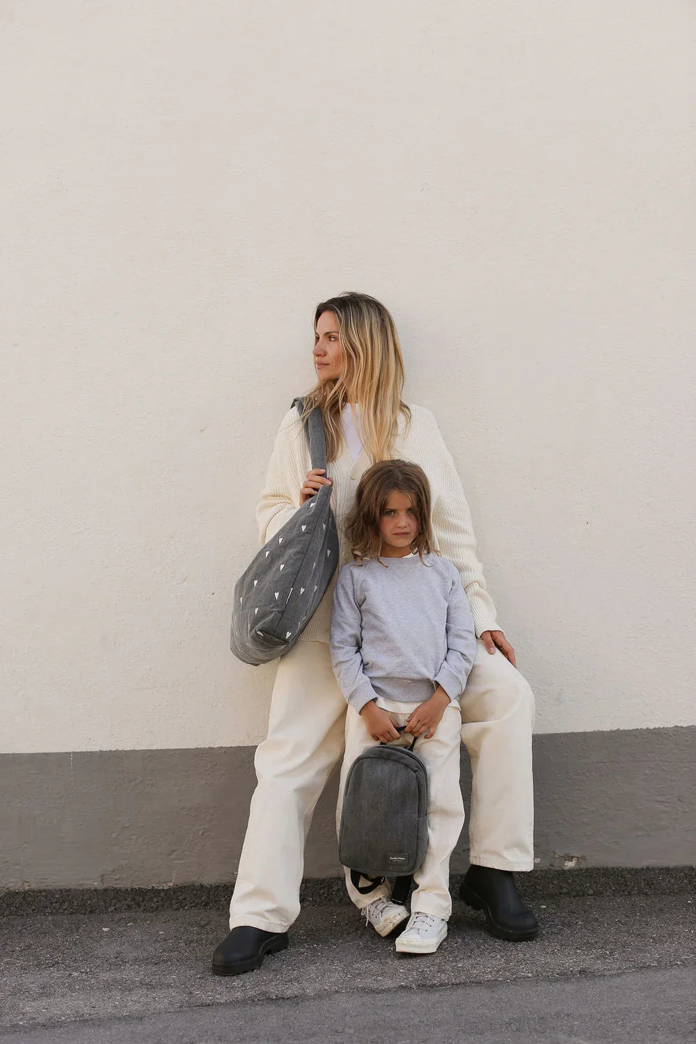 Grijze denim mini-rugzak
