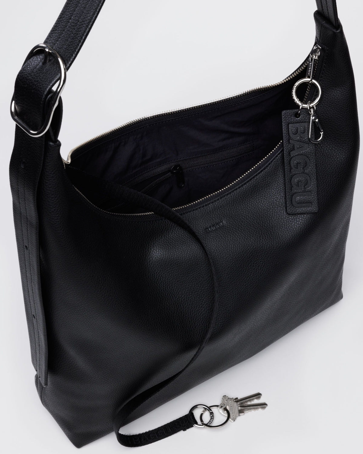 Recycled Leather Shoulder Bag - Black - image 3