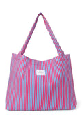 Popeline mom-tas met strepen | Framboos