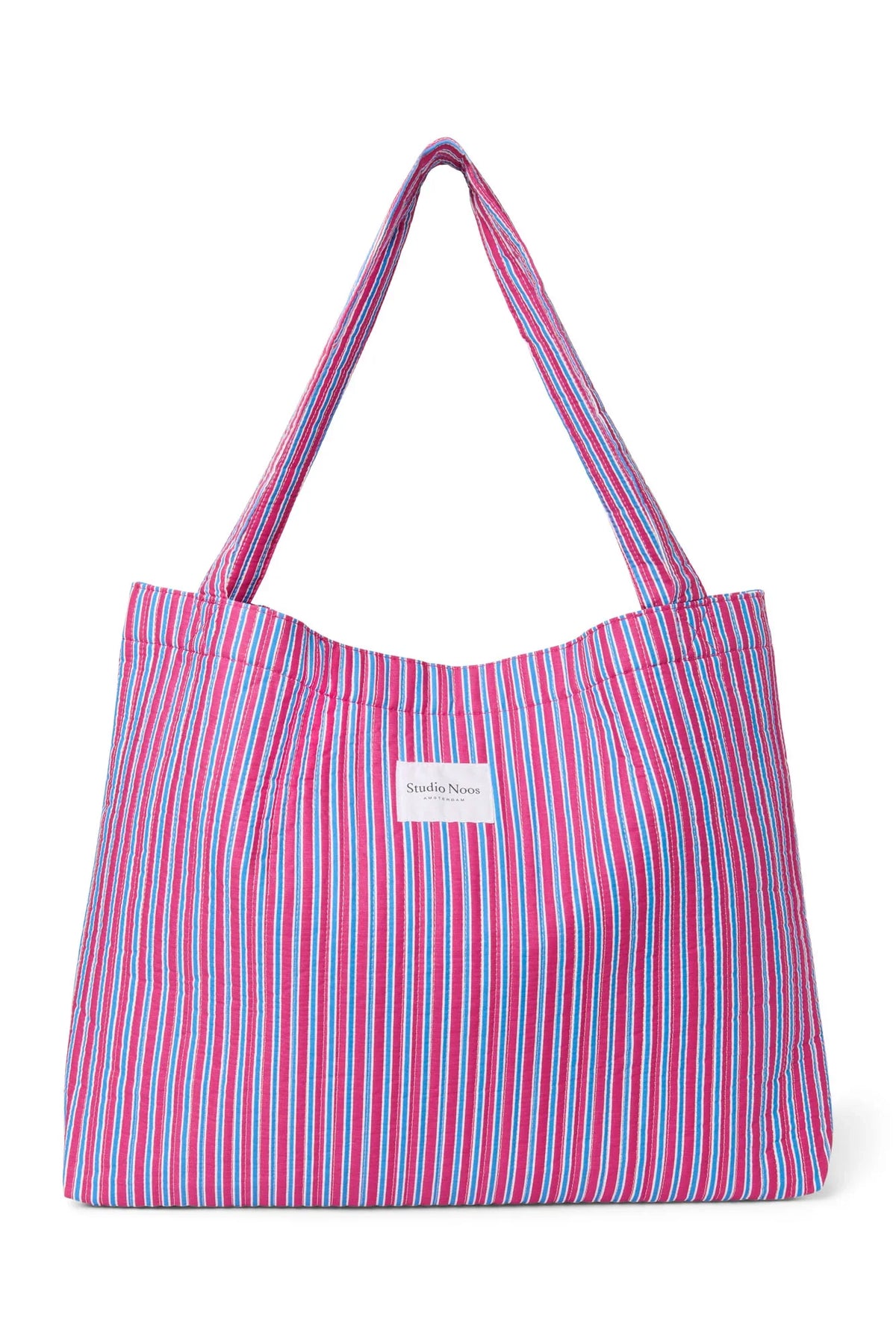 Popeline mom-tas met strepen | Framboos