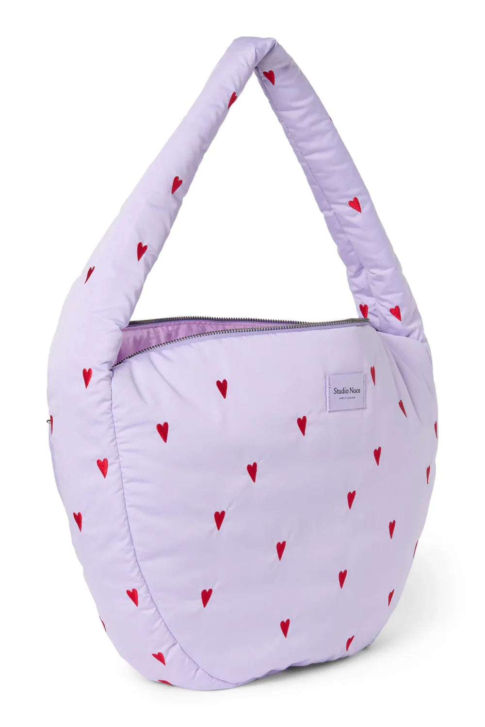 Lila Puffy Umhängetasche mit Herzen
