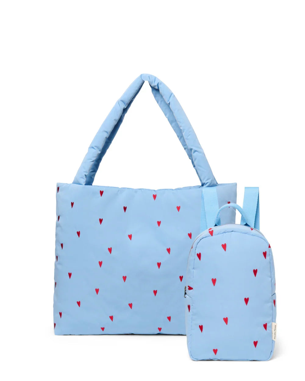 Lichtblauwe hartjes bijpassende puffy cadeauset
