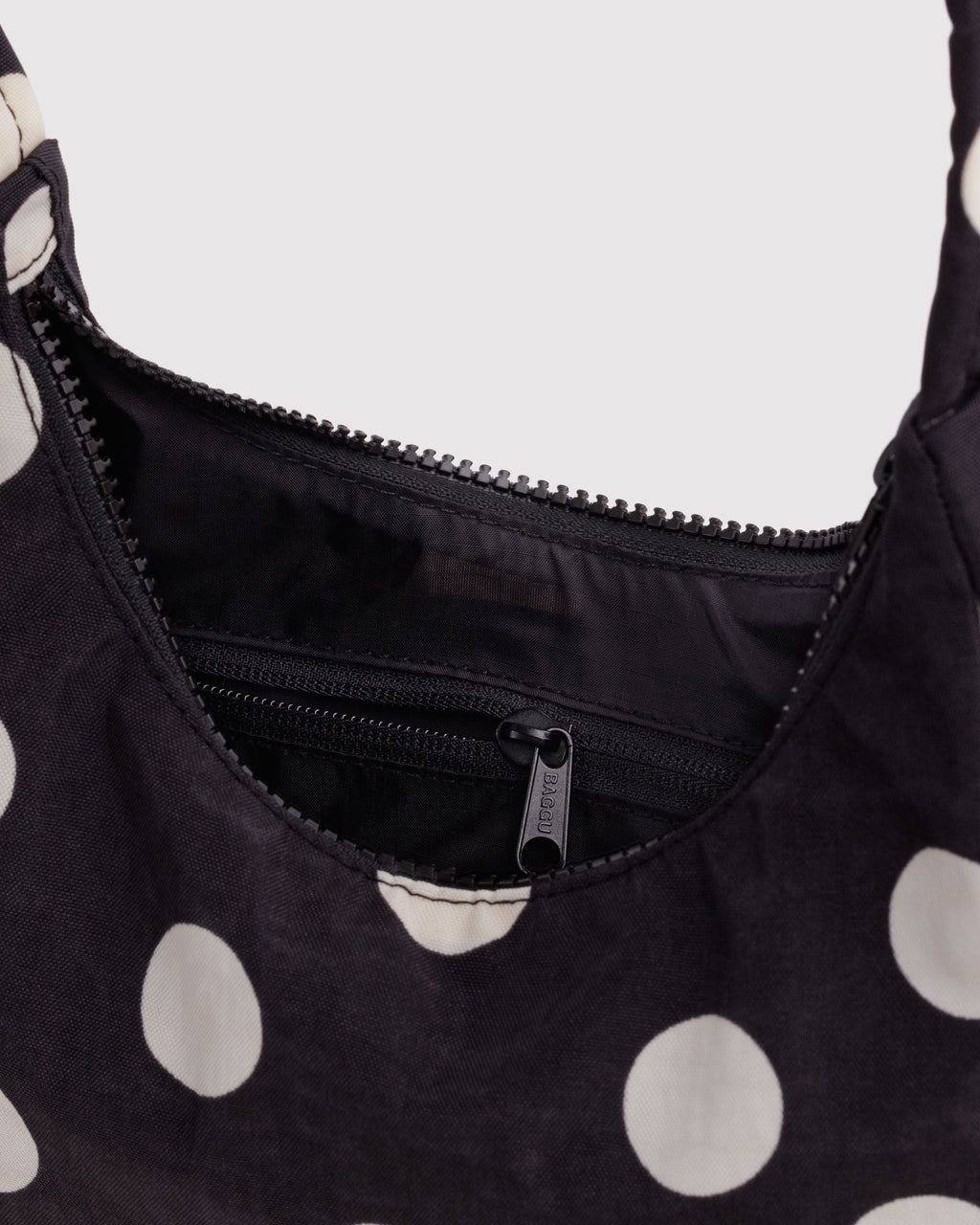 Mini Nylon Shoulder Bag - Black and Cream Polka Dot - image 4