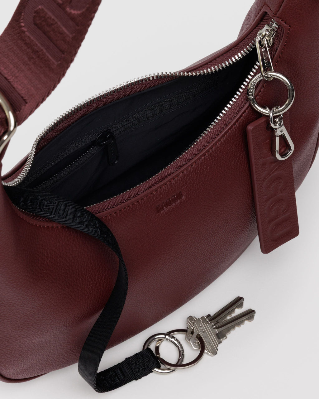 Small Recycled Leather Crescent Bag - Mahogany - image 4