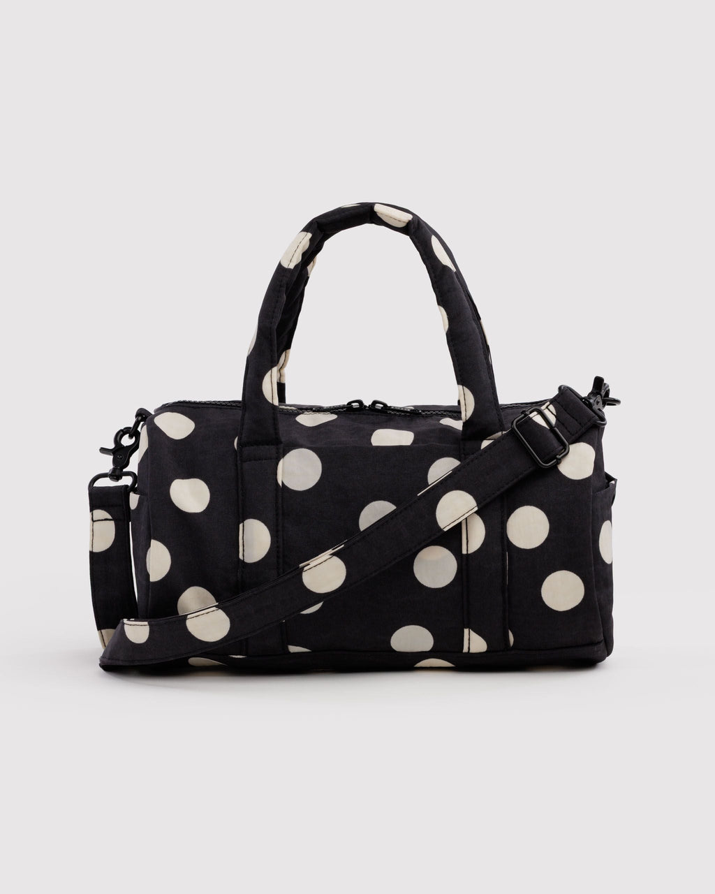 Nylon Duffle Bag - Black and Cream Polka Dot