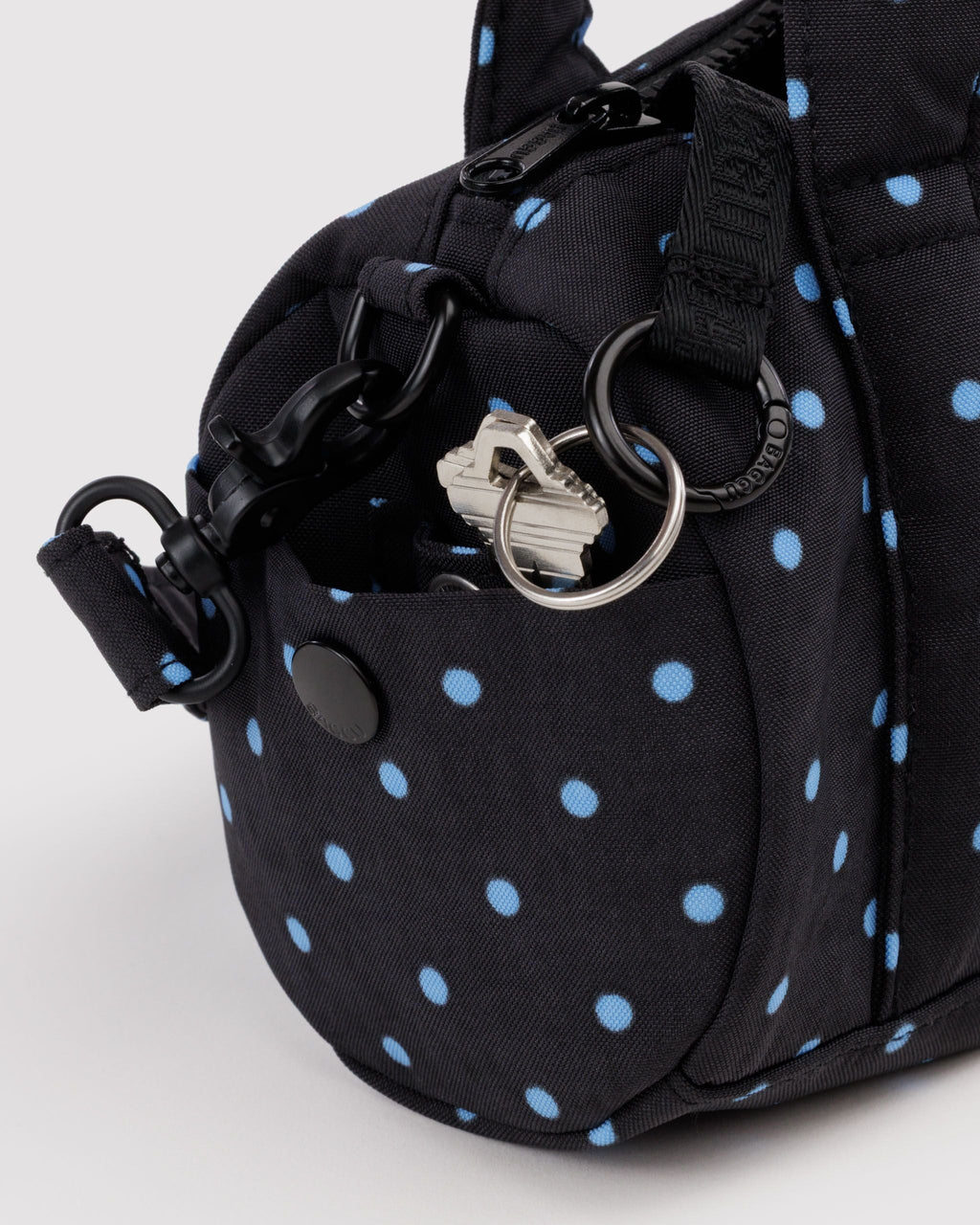 Small Nylon Duffle Bag - Black and Sky Blue Micro Dot - image 4